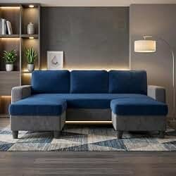 Alvaro Cedaro 3 Seater Velvet Fabric Sofa Set with 2 Ottomans